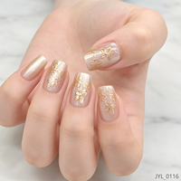 Ongles press-on effet œil de chat nude, papillon doré, ongles carrés courts brillants, ongles acryliques réutilisables