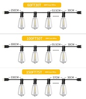 Lampu Tali Kaca Dalam Ruangan ST38 Standar Eropa Amerika, Lampu Halaman Tahan Air Vintage, Tenaga Surya Kontrol Sentuh