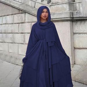 <span class=keywords><strong>Kimono</strong></span> élégant de Dubaï, Turquie, Arabie, Oman avec <span class=keywords><strong>voile</strong></span> en mousseline 3 couches, vêtements islamiques ouverts, robes musulmanes, Abaya - Product Image 1
