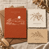 Kit de papeterie de mariage bohème en terre cuite, motif floral indigène australien brut, paysage sauvage, invitation de mariage, carte RSVP et carte de détails