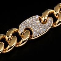 Collier Cuban Link Iced Out en laiton plaqué or et rhodium, pavé de zircone cubique, fermoir en émail noir, chaîne Hip Hop, cadeau OEM