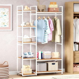 Porte-vêtements sur pied en métal minimaliste à 5 niveaux, multifonctionnel, avec barre de suspension et étagères - Product Image 5