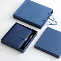 Agenda professionnel format A5 bleu marine en cuir PU avec logo personnalisé, 6 anneaux dorés, carnet de notes, planificateur de voyage, classeur avec boîte cadeau