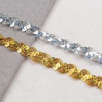 Bordure en dentelle tressée de 15 mm pour vêtements de scène, costumes DIY, paillettes de couture, tissu à paillettes dorées pour chapeaux