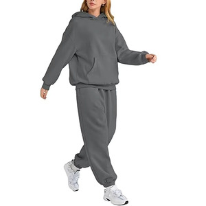 Ensemble de survêtement femme couleur unie, sweat-shirt oversize et pantalon de survêtement, deux pièces streetwear coupe ample longueur intégrale - Product Image 3