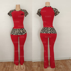 Camicia a maniche corte con stampa <span class=keywords><strong>leopardata</strong></span> personalizzata da <span class=keywords><strong>donna</strong></span> con pantaloni pieghevoli abbigliamento da esterno completo ghepardo stampa <span class=keywords><strong>leopardata</strong></span> Set due pezzi - Product Image 5