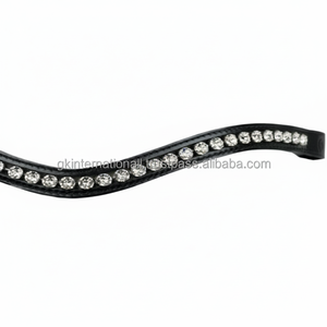 Bandeau de tête de cheval en cuir rembourré avec chaîne métallique incrustée de cristaux blancs transparents fantaisie faits à la main exclusifs - Product Image 1