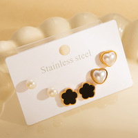 Boucles d'oreilles tendance en acier inoxydable inaltérable, plaqué or, zircon, trèfle à quatre feuilles, fleur à cinq pétales, papillon, ensemble de clous d'oreilles