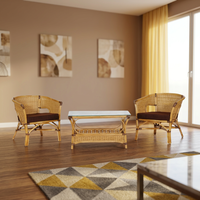 Ensemble de terrasse KAZAMA, chaise en rotin et table basse en bois moderne, fabrication artisanale, style classique indonésien, pour le salon
