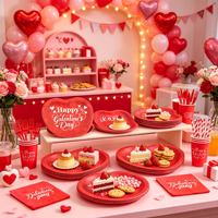 Assiettes en papier jetables colorées en forme de cœur, lettres d'amour, bannière de fête, décorations romantiques pour la Saint-Valentin