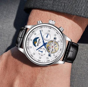 Envío Directo, Reloj Mecánico para Hombre KINYUED, Movimiento Automático, Correa de Cuero, Fase Lunar, Visualización de Día y Fecha, Resistente al Agua 3BAR - Product Image 6