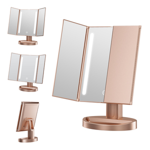 <span class=keywords><strong>Miroir</strong></span> de maquillage LED pliable à trois volets avec commande tactile, compartiment de rangement frontal, angle réglable, <span class=keywords><strong>miroir</strong></span> de vanité rechargeable - Product Image 1