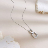 Collana con Pendente in Oro Bianco 18K con Diamanti Coltivati in Laboratorio, Anelli Quadrati con Diamanti Melee, Collane Geometriche Regolabili da Donna, Charm