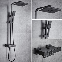 Panneau de douche à mitigeur thermostatique, salle de bains 3 voies, colonne de douche avec pomme de pluie, panneau de robinetterie, noir chromé