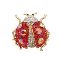Nuevo Broche Universal de Aleación con Diseño Creativo de Mariquita de Siete Puntas con Incrustaciones de Diamantes, Pin a Juego para Ropa de Hombre y Mujer