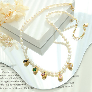 Collar con Colgante de Perla de Agua Dulce Natural y Cristal Colorido en Forma de Gota de Agua para Mujer, Regalos Delicados para Fiestas, Joyería Original Hecha a Mano - Product Image 1