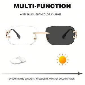 Gafas de Sol Rectangulares de Metal con Logotipo Personalizado, Unisex, Cambio de Color, Anti Luz Azul, Sin Montura, Fotocromáticas, Moda 2025 - Product Image 3