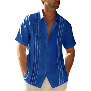 2025 camisas de Guayabera de algodón de lino para hombre, camisetas de boda cubanas bordadas mexicanas con botones de manga corta 5XL para la playa de verano - Product Image 1