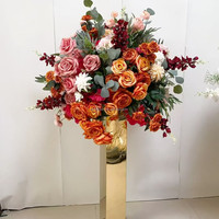 Rangkaian Bunga Pernikahan Mewah Burgundy Putih Hijau, Bunga Hydrangea Mawar Buatan Warna Burgundy untuk Dekorasi Acara