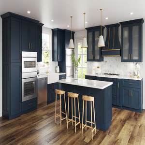 ตู้ไม้สีฟ้าพร้อมแผงไม้เนื้อแข็ง RTA สไตล์อเมริกันที่ทันสมัยผลิตจากโรงงาน - Product Image 1