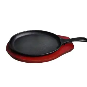 Own Brand Non-stick Griddle Grill Fry Pans Cast Iron Skillet Sizzling Plate With Wooden Base