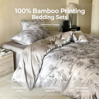 Parure de draps 100 % bambou tissé, motif végétal imprimé, écologique, rafraîchissante, respirante, biologique, 300 fils, taille King, toutes saisons, moderne