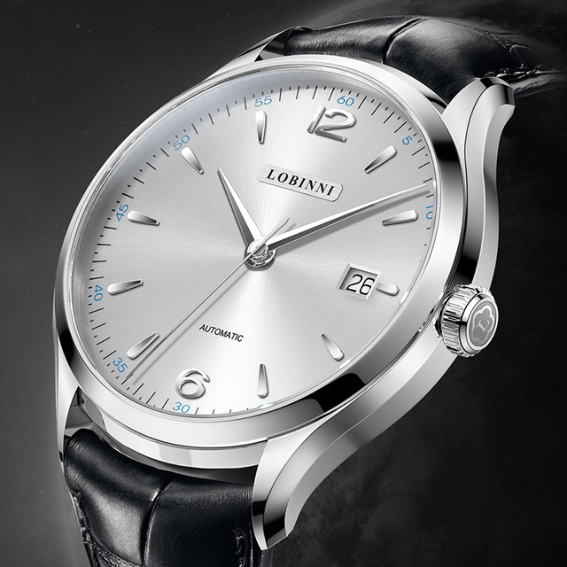 For Men's Luxury Business Stainless Steel Leather Watch Pointer Dial Sapphire Crystal 5BAR Water Resistant Ultra-Thin Design