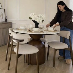 Ultimo Design di Arredamento per Sala da Pranzo in Stile Italiano, Set Tavolo Rotondo in Marmo Bianco con Sedie con Struttura in <span class=keywords><strong>Legno</strong></span> - Product Image 1