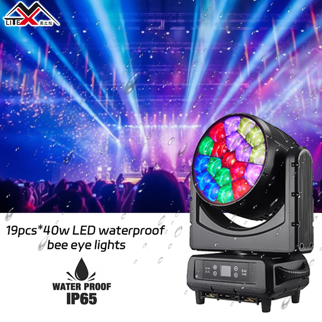 Professional 19x40W RGBW LED Bee Eye Moving Head Light IP65 Ra95 DMX512 Zoom Wash for Outdoor Stage DJ Event