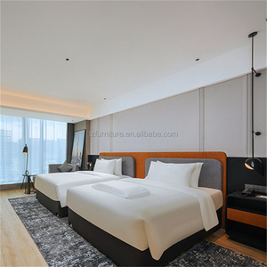 Fournisseur de meubles pour chambres d'hôtel 3 étoiles, sur mesure, lit plateforme en bois MDF simple ou double avec tête de lit et tables de chevet - Product Image 6