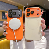 Nouvelle coque en silicone liquide mat à contraste de couleur avec motif animal pour iPhone 16 Pro Max, magnétique et résistante aux chutes