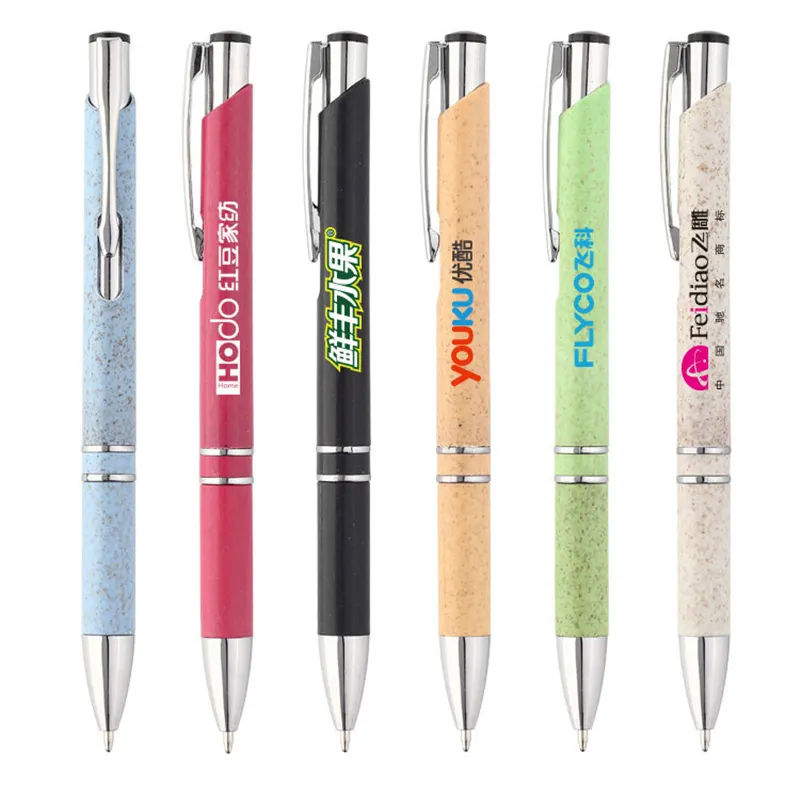 Eco Biodegradable Recycled Cork Ink Gel Ball Pen Gifts Advertisement Sublimation Logo Print Metal Ballpoint Pens