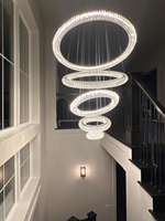 Lustre LED moderne en cristal argenté rond de grande taille, réglable en hauteur, pour villa, escalier, luminaire suspendu de luxe, luminaires de lustre