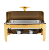Restaurant-Speisenwärmer Rechteckig 9L Gold Chafing Dish Hydraulischer Deckel Edelstahl Visueller Buffet-Wärmer mit Fenster