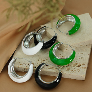 Hoop <b>Earrings</b> U-Shaped Teardrop Geometric Design Zinc Alloy White Black <b>Green</b> Party Fashion Jewelry - Product Image 1