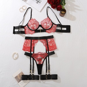 Ensemble de Lingerie Sexy en Dentelle Florale Transparente Brodé en Polyester Fin pour Femme – Vente en Gros - Product Image 5