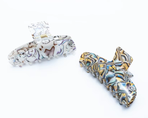 Pince à cheveux asymétrique de 10cm en forme d'arc de style européen et américain avec motif brun blanc - Product Image 1