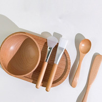 Petit bol de maquillage de beauté en bambou biologique naturel Mini bol de mélange cosmétique biologique avec ensemble de spatule plate pour pots en bambou en bois