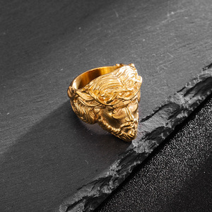 yunnique Men's Stainless Steel Gold Plated Face <b>Ring</b> Geometric Design Asymmetry Jewelry Gift - Product Image 3