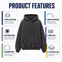 Sudadera con Capucha Vintage Lavada Personalizada al por Mayor con Logo, Sudadera Oversize con Bolsillo Canguro, Estilo Casual Urbano, OEM ODM