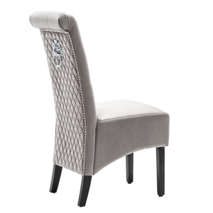 Chaise à tête de <span class=keywords><strong>lion</strong></span> rembourrée en velours avec pieds en bois Chaise de salle à manger avec tissu en velours Chaises d'appoint à dossier haut gris clair - Product Image 6