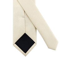 Cravate rayée sur mesure Shengzhou en gros de Chine, faite à la main, en microfibre de polyester tissée jacquard, cravates fines pour hommes, beige