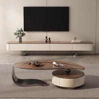Juego de Mesa de Centro y Mueble para TV de Estilo Nuevo Personalizado, con Diseño de Hoja Irregular de Piedra, Estilo Chino Moderno, Cajones de Lujo Ligero, para Sala de Estar, Transfronterizo