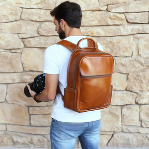 Sac à dos simple en cuir de vachette de grande capacité de haute qualité pour photographes - Product Image 4