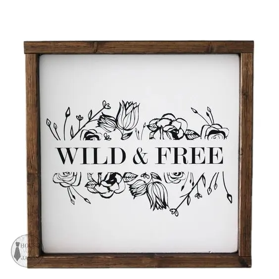 JUNJI Wild and Free Boho ispirato a mano floreale in legno segno decorazioni per la casa cornice in legno segno floreale in legno