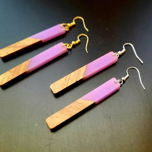 Eco Friendly Resin & Wood Handmade <b>Drop</b> Earrings Lightweight Statement Jewelry for Women's Party Occasion - Product Image 1