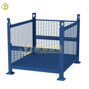 כלוב רשת תיל מצופה אבקה מתכתית, מיכל אחסון מתקפל וניתן לערום, פלדה, קיבולת 1200 ק\\\"ג, הגנה לוגיסטית למחסן - Product Image 2