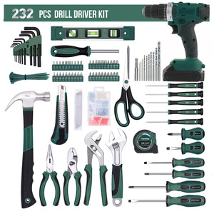 Kit de taladro atornillador de iones de litio de 232 piezas, juego de herramientas a batería para uso doméstico - Product Image 1