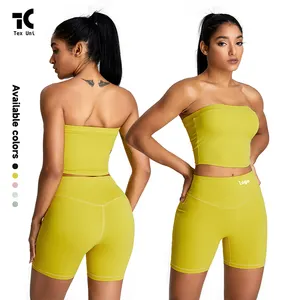 TexUni Pantoneสีป๊อปชุดกีฬาโลโก้ที่กําหนดเองBackless Crop Top Braสวมใส่โยคะออกกําลังกายฟิตเนสBoobหลอดBandeau 2ชิ้น