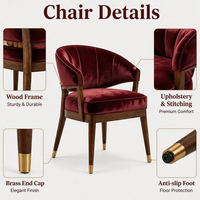 Banquette Ron Group en velours capitonné, table ronde en bois, chaise rembourrée confortable, mobilier de restaurant vintage de luxe